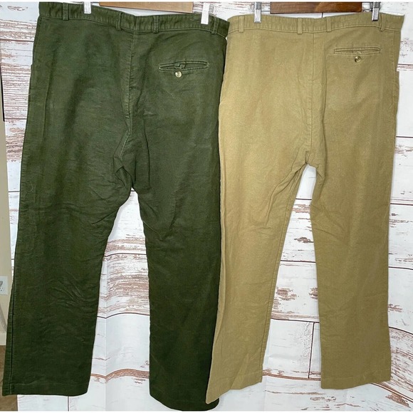 Lot Of 2 Walker And Hawkes 38 Mens Green Beige Flat Front Moleskin Pants - Picture 2 of 10
